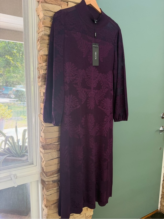 Misook Dresses & Skirts - Misook Plum Jacquard Knit Long-Sleeve Dress with Mock Neck